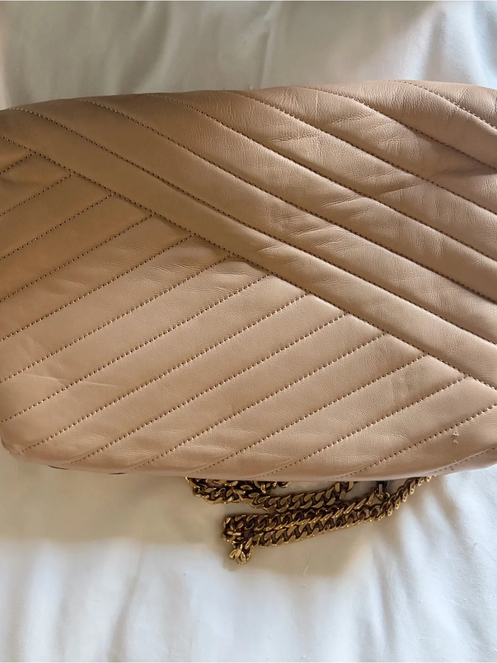 Tory Burch Kira Chevron Convertible Shoulder Bag in Blush Pink with Gold Chain